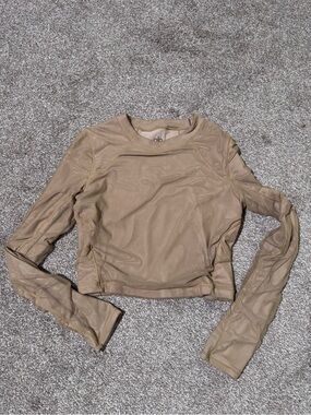 ALO Yoga Cropped Long-Sleeve Mesh Top in Taupe